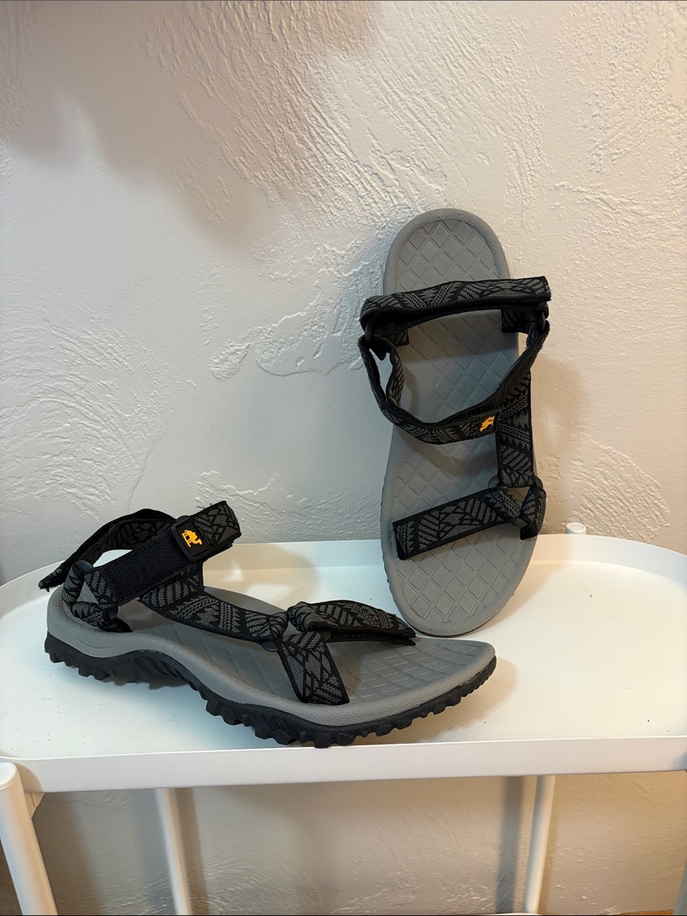Men's Gray Sandals with Black Patterned Adjustable Straps